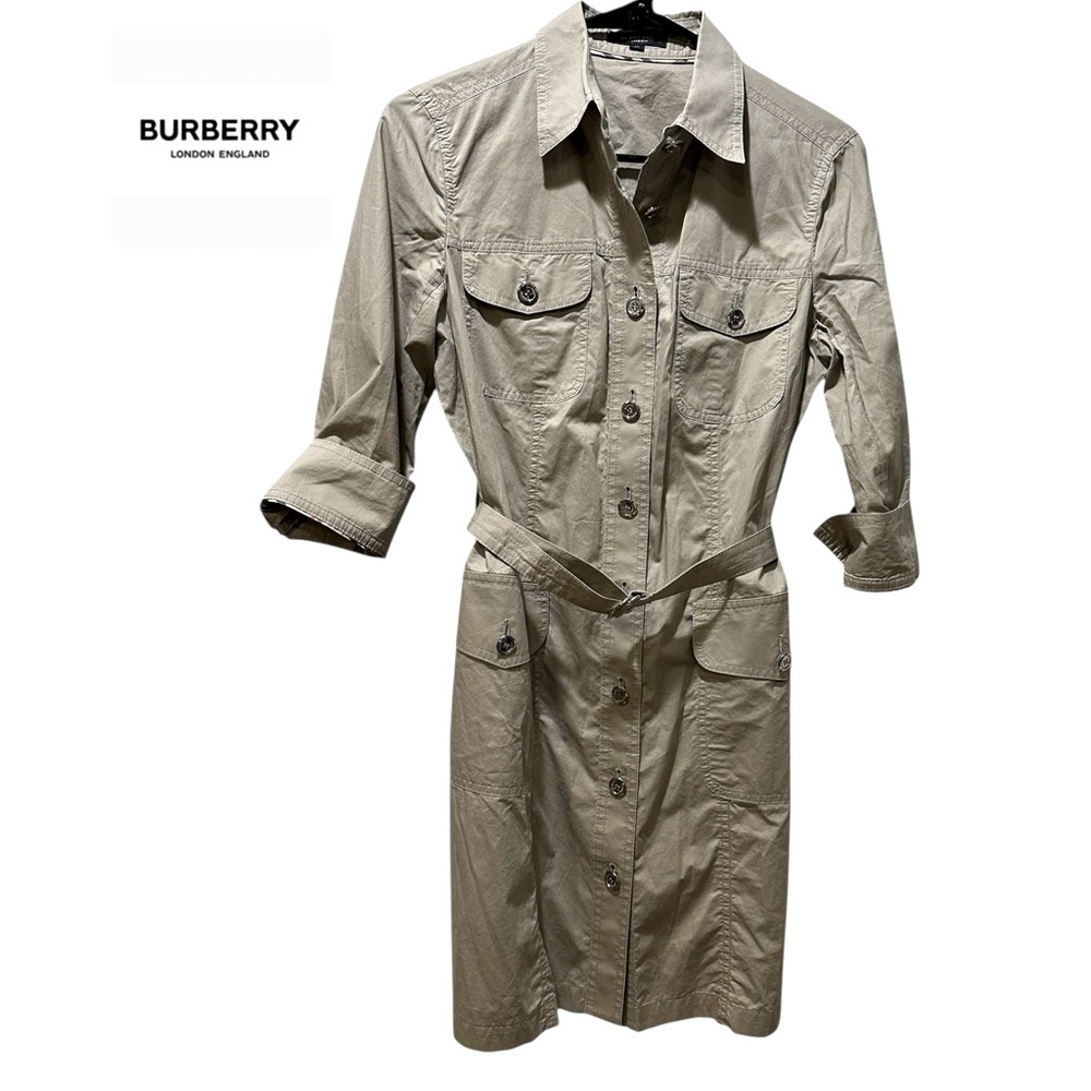 Burberry London Shirtdress Women’s Size 38 (6 US), Belted, Pockets, Khaki